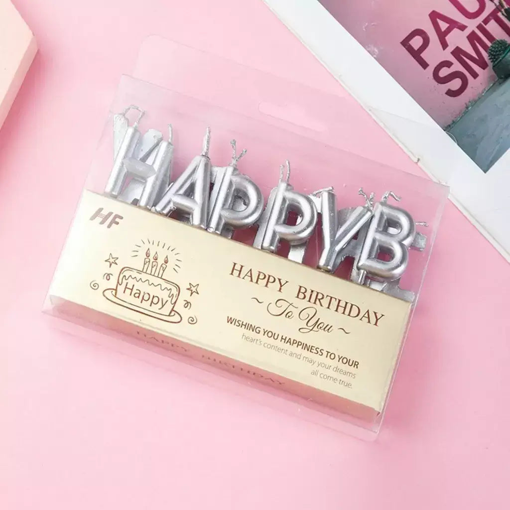 Silver 'Happy Birthday' Candles