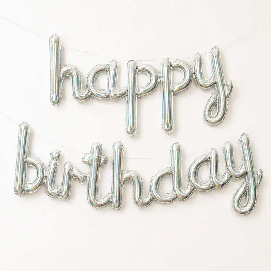 Silver 'happy birthday' Script Foil Balloon Banner