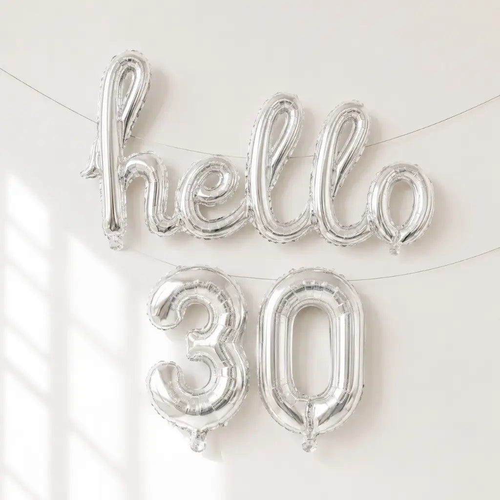 Silver 'hello 30' Birthday Foil Balloon Banner