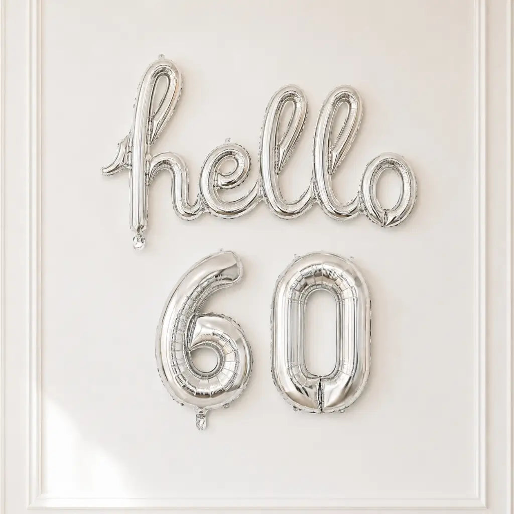 Silver 'hello 60' Birthday Foil Balloon Banner