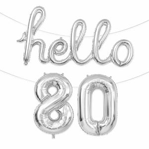 Silver 'hello 80' Birthday Foil Balloon Banner
