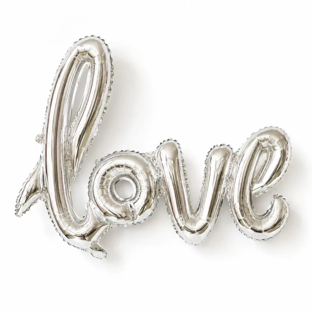 Silver Love Script Foil Balloon