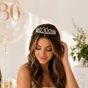 Metal Silver Rhinestone Happy 30th Birthday Tiara