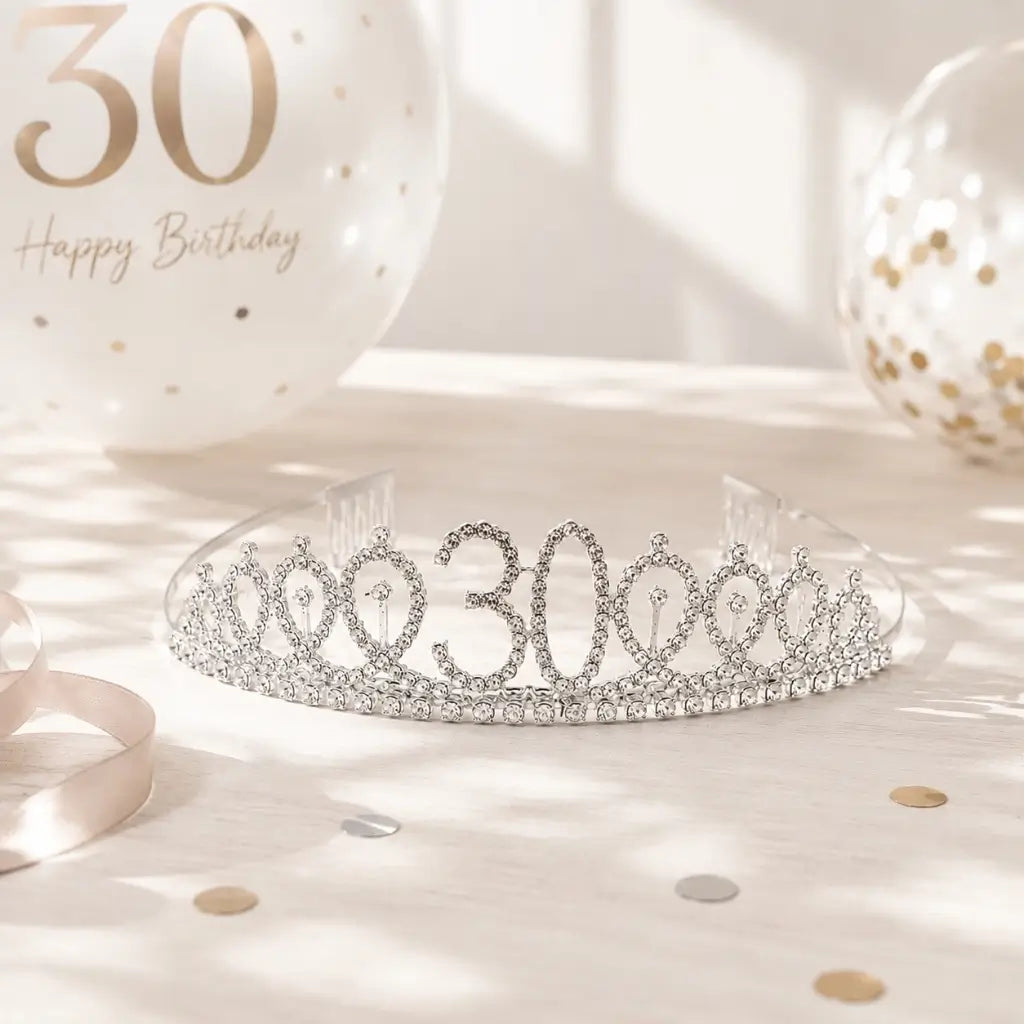 Metal Silver Rhinestone Happy 30th Birthday Tiara