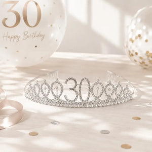 Metal Silver Rhinestone Happy 30th Birthday Tiara