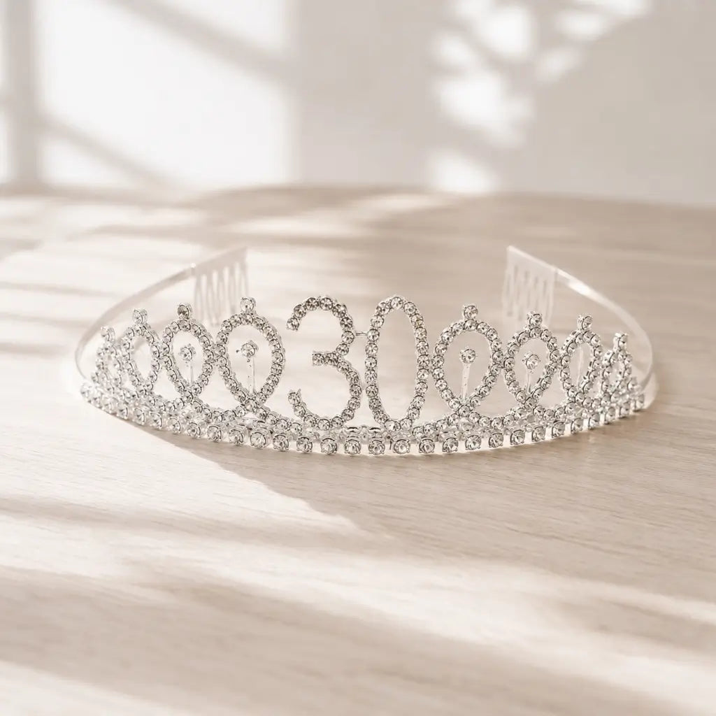 Metal Silver Rhinestone Happy 30th Birthday Tiara