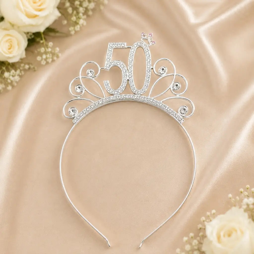 Premium Quality Metal Rhinestone 50th Birthday Tiara