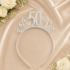 Premium Quality Metal Rhinestone 50th Birthday Tiara
