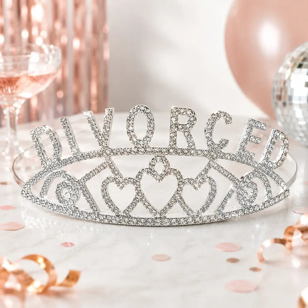 Silver Metal Rhinestone 'Divorced' Crown Tiara