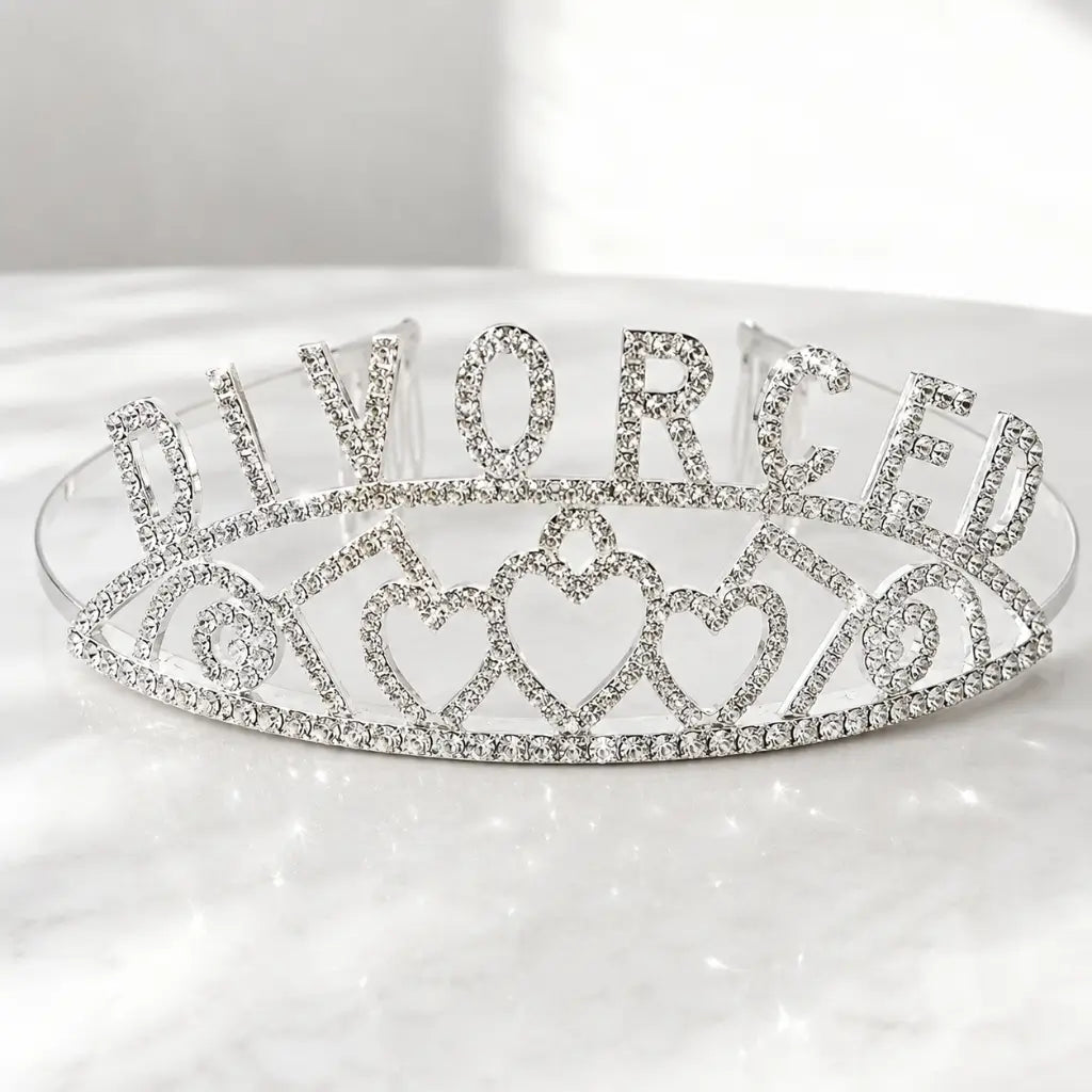 Silver Metal Rhinestone 'Divorced' Crown Tiara