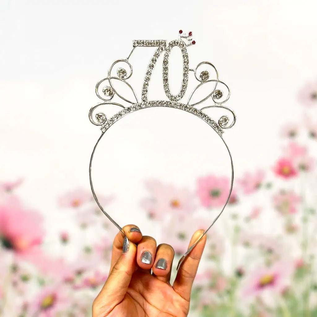 Silver Rhinestone 70th Birthday Crown
