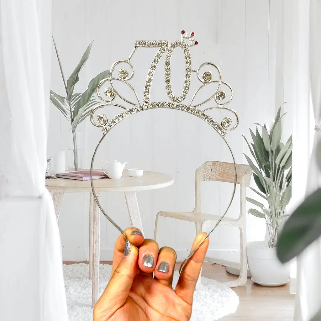 Silver Rhinestone 70th Birthday Crown