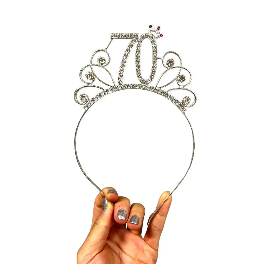 Silver Rhinestone 70th Birthday Crown