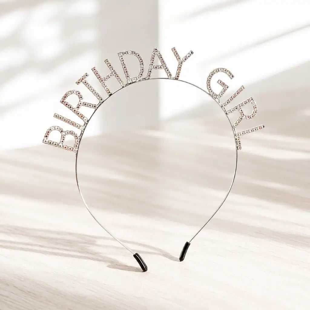 Silver Metal Rhinestone Birthday Girl Headband