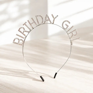 Silver Metal Rhinestone Birthday Girl Headband