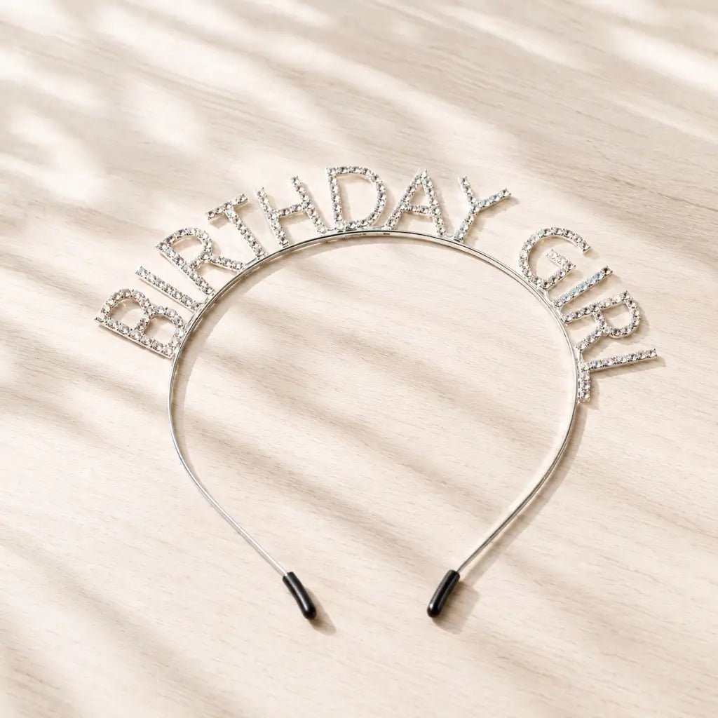Silver Metal Rhinestone Birthday Girl Headband