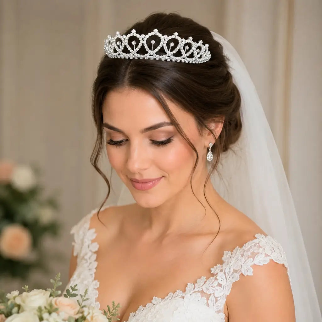 Sparkling Rhinestone Silver Metal Tiara wedding hair accessory