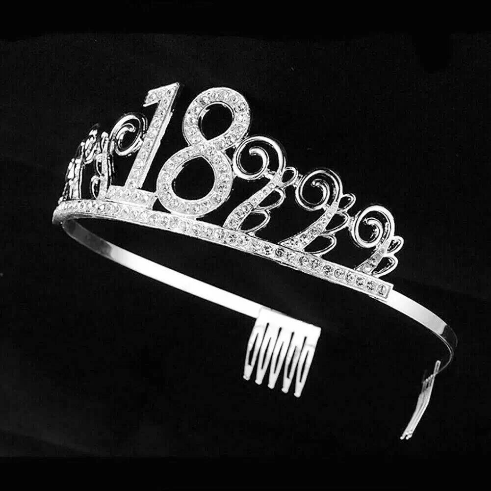 Premium Quality Metal Silver Rhinestone 18th Birthday Tiara - 18th Birthday Party Decorations