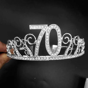 Premium Quality Silver Metal Rhinestone 70th Birthday Tiara - 70th Birthday Party Decorations