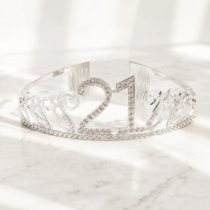 Rhinestone Age 21 Birthday Metal Tiara - Silver