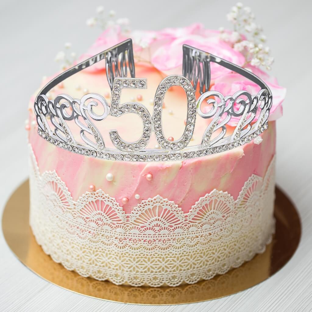 Rhinestone Age 50 Birthday Metal Headband - Silver