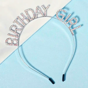 Silver Metal Rhinestone Birthday Girl Headband