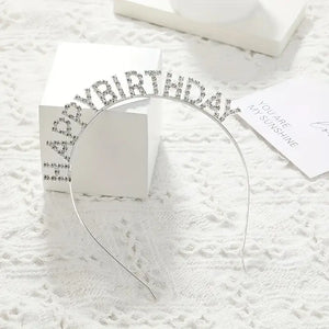 Silver Metal Rhinestone Happy Birthday Headband