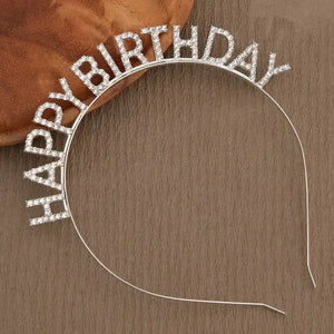 Silver Metal Rhinestone Happy Birthday Headband