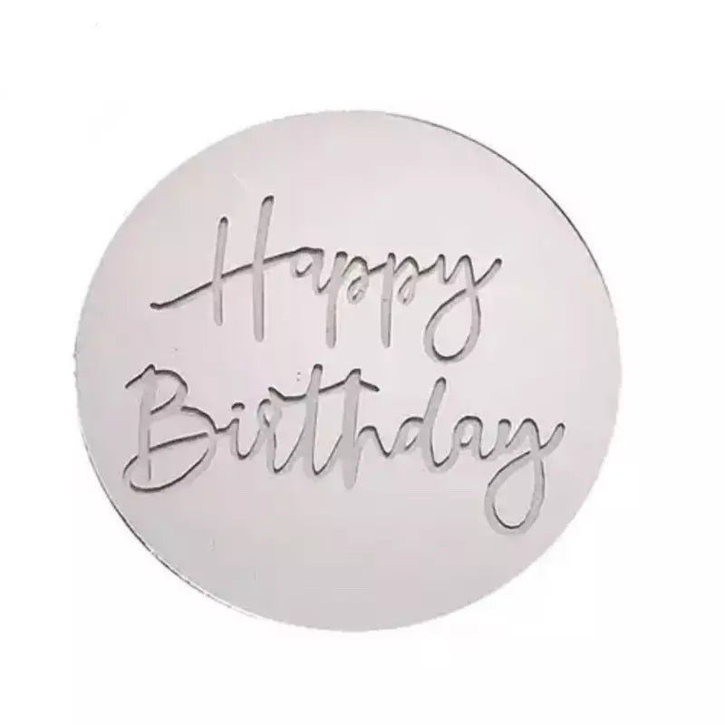 Acrylic Silver Round Disc Happy Birthday Cupcake Topper