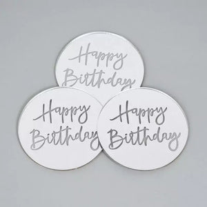 Acrylic Silver Round Disc Happy Birthday Cupcake TopperAcrylic Silver Round Disc Happy Birthday Cupcake Topper