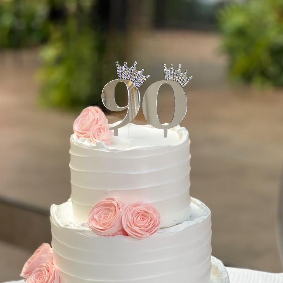 Acrylic Silver Mirror Number 0 Rhinestone Crown Cupcake Topper