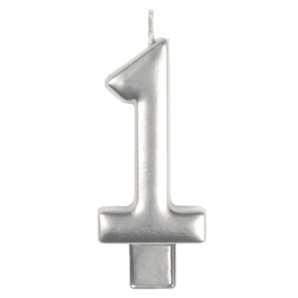 Metallic silver moulded number 1 birthday candle