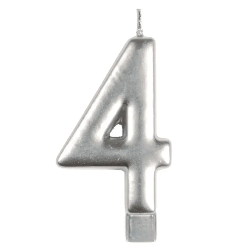 Metallic silver moulded number 4 birthday candle