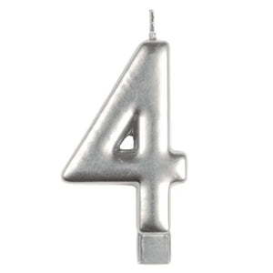Metallic silver moulded number 4 birthday candle