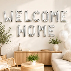 16in Silver WELCOME HOME Foil Letter Balloon Banner