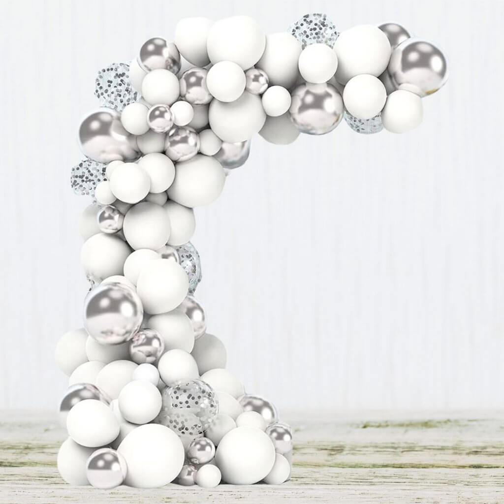 Chrome Silver & White Latex Balloon Garland Kit