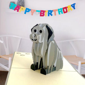 Handmade Cute Sitting Grey Puppy Dog 3D Pop Up Card - 3D Animal Cards