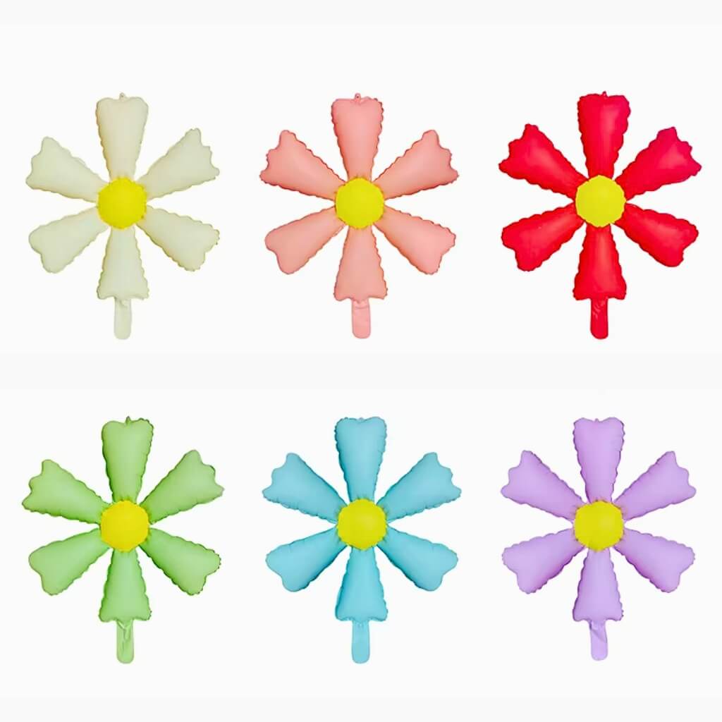 six-petal daisy foil balloon with yellow centre 6 colours