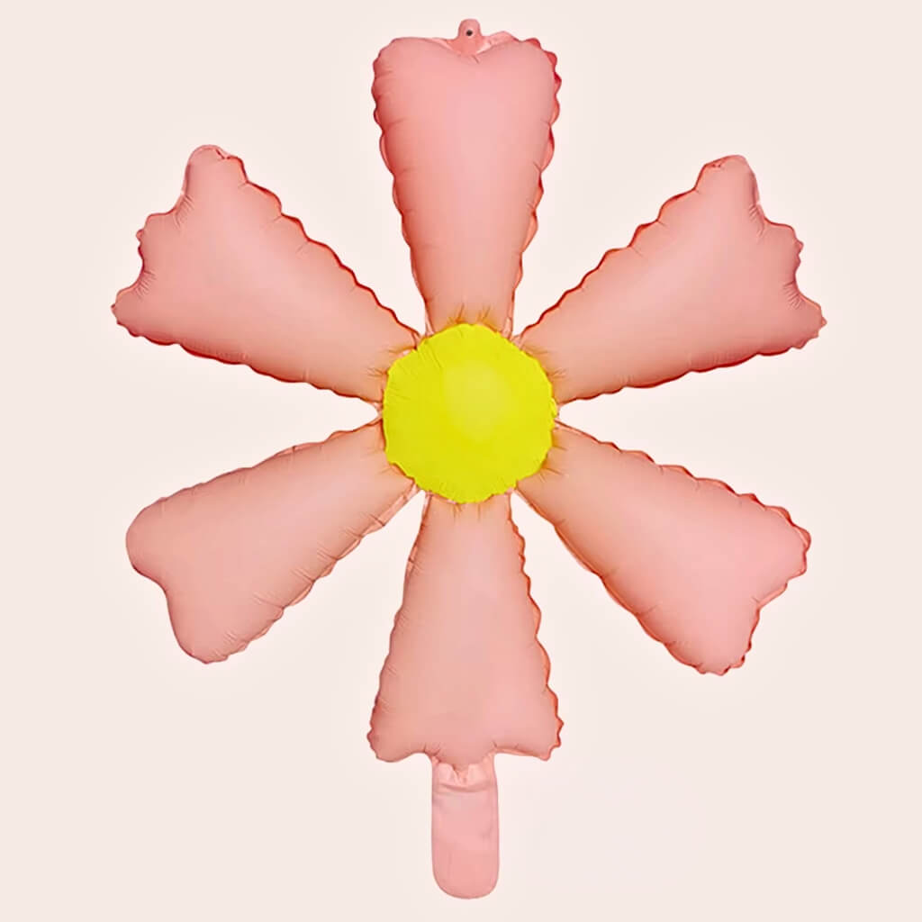 Pastel pink six-petal daisy foil balloon matte finish