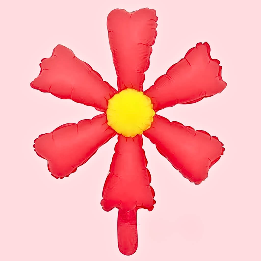 Pastel red six-petal daisy foil balloon for summer party décor
