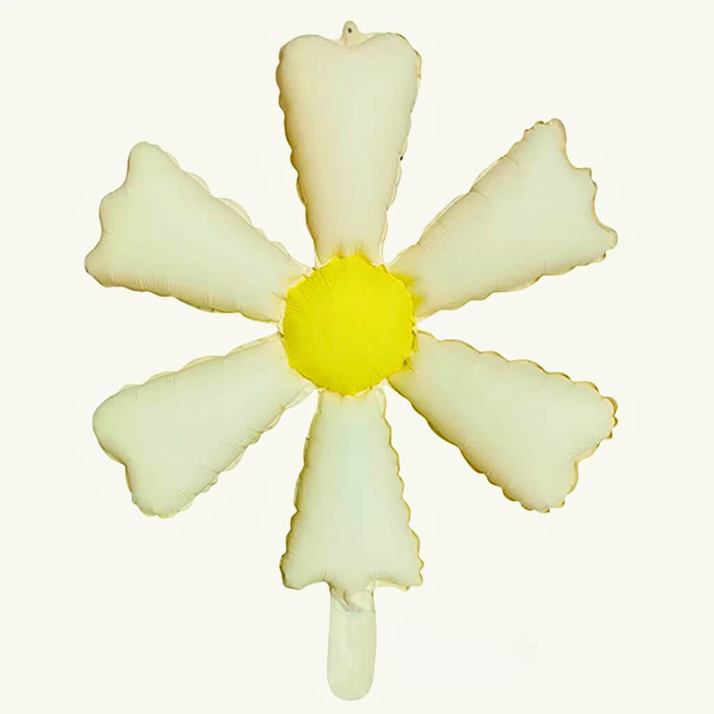Cream six-petal daisy foil balloon with yellow centre