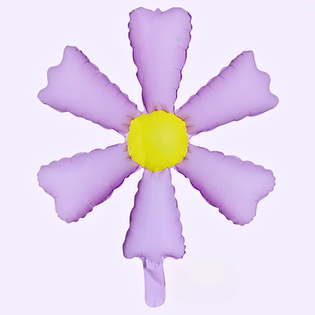 Pastel purple matte daisy foil balloon with yellow floral centre
