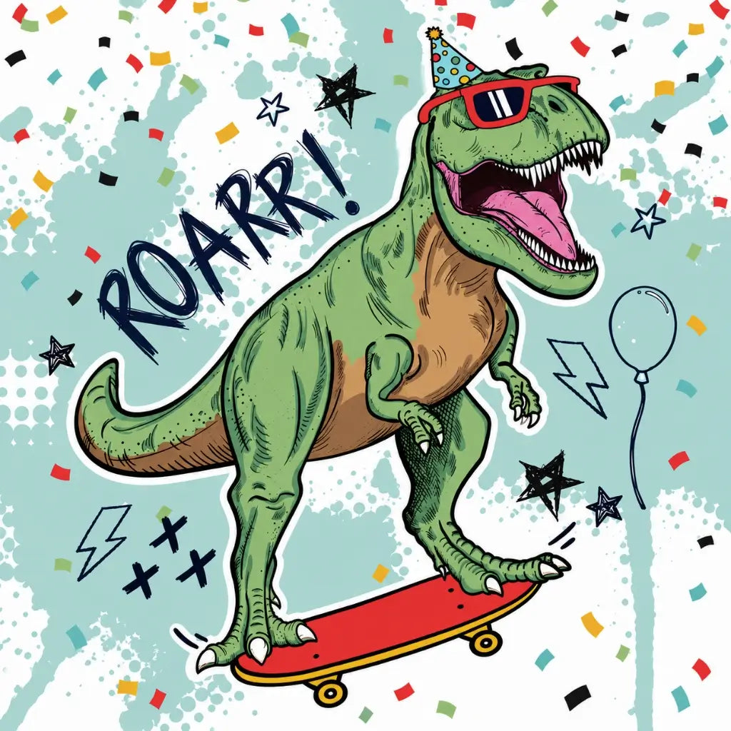 Dinosaur party napkin featuring a bold ROARR message