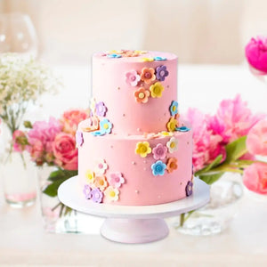 Colourful 5-petal edible icing flowers for cupcakes & cakes