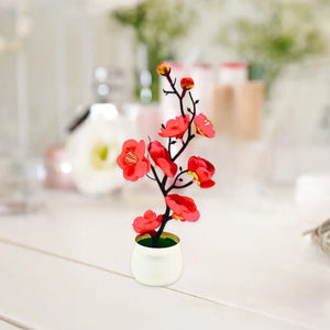 Small Artificial Hot Pink Plum Blossom Potted Plant