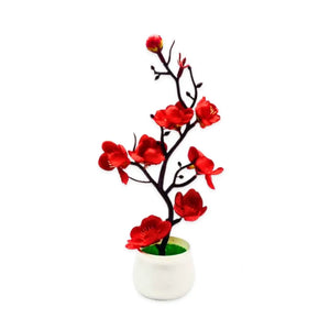 Small Artificial Red Plum Blossom Potted Plant