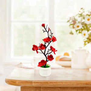 Small Artificial Red Plum Blossom Potted Plant