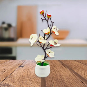 Small Artificial White Plum Blossom Bonsai Potted Plant