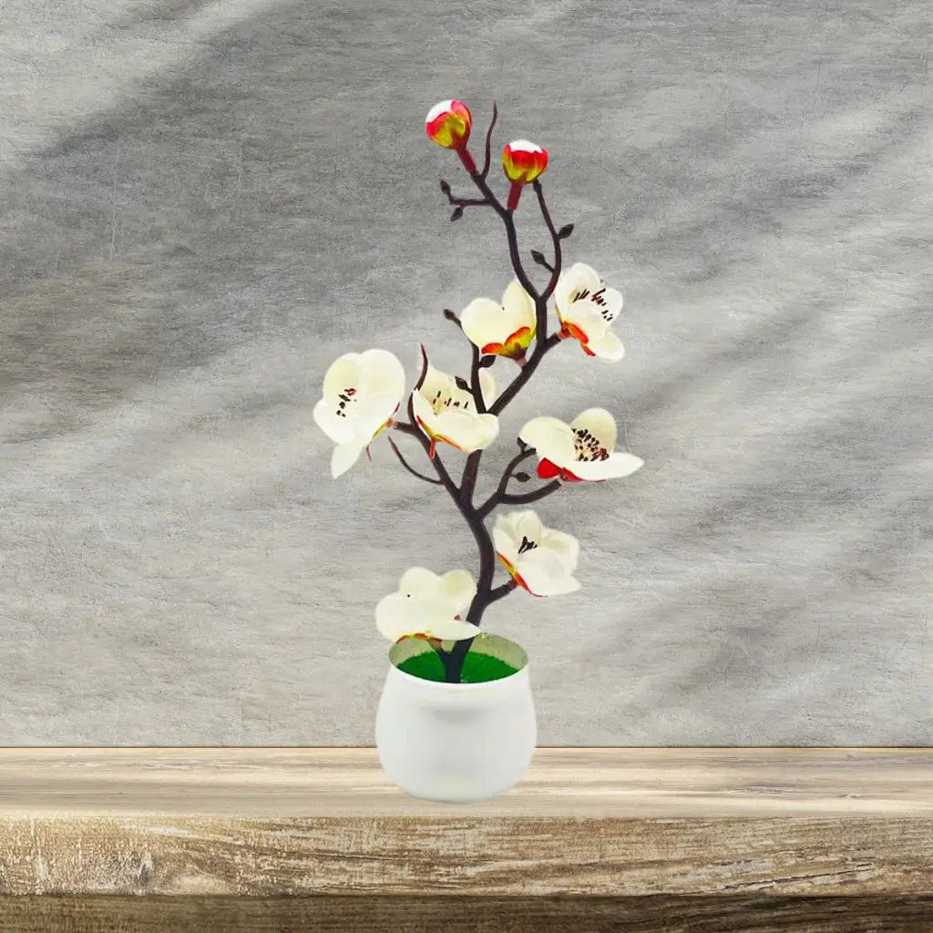 Small Artificial White Plum Blossom Bonsai Potted Plant