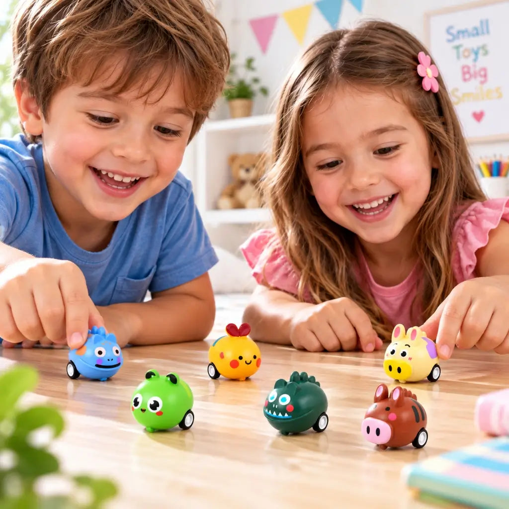 colourful animal-shaped racing cars with pull-back wheels